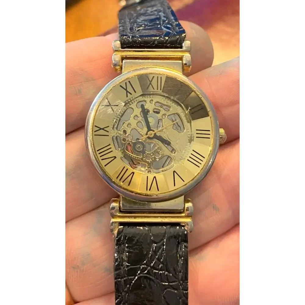 Women's Sergio II Watch, Gold Tone Skeleton Watch, Faceted Crystal